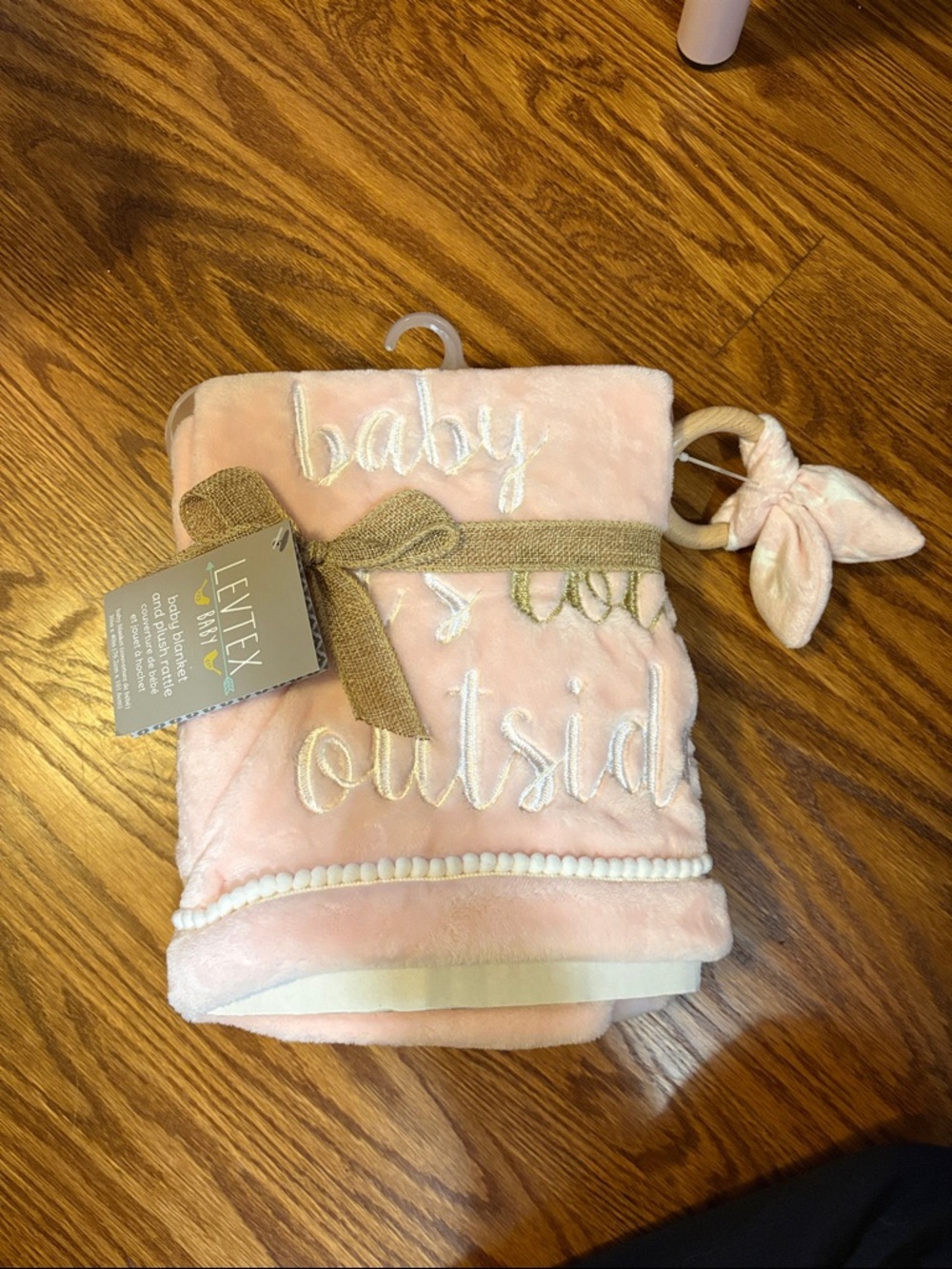 Levtex Pink Plush Baby Blanket with Embroidered Script